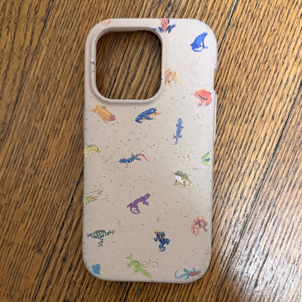 Eco-Friendly Beige Phone Case with Colorful Animal Design for iPhone 15 pro
